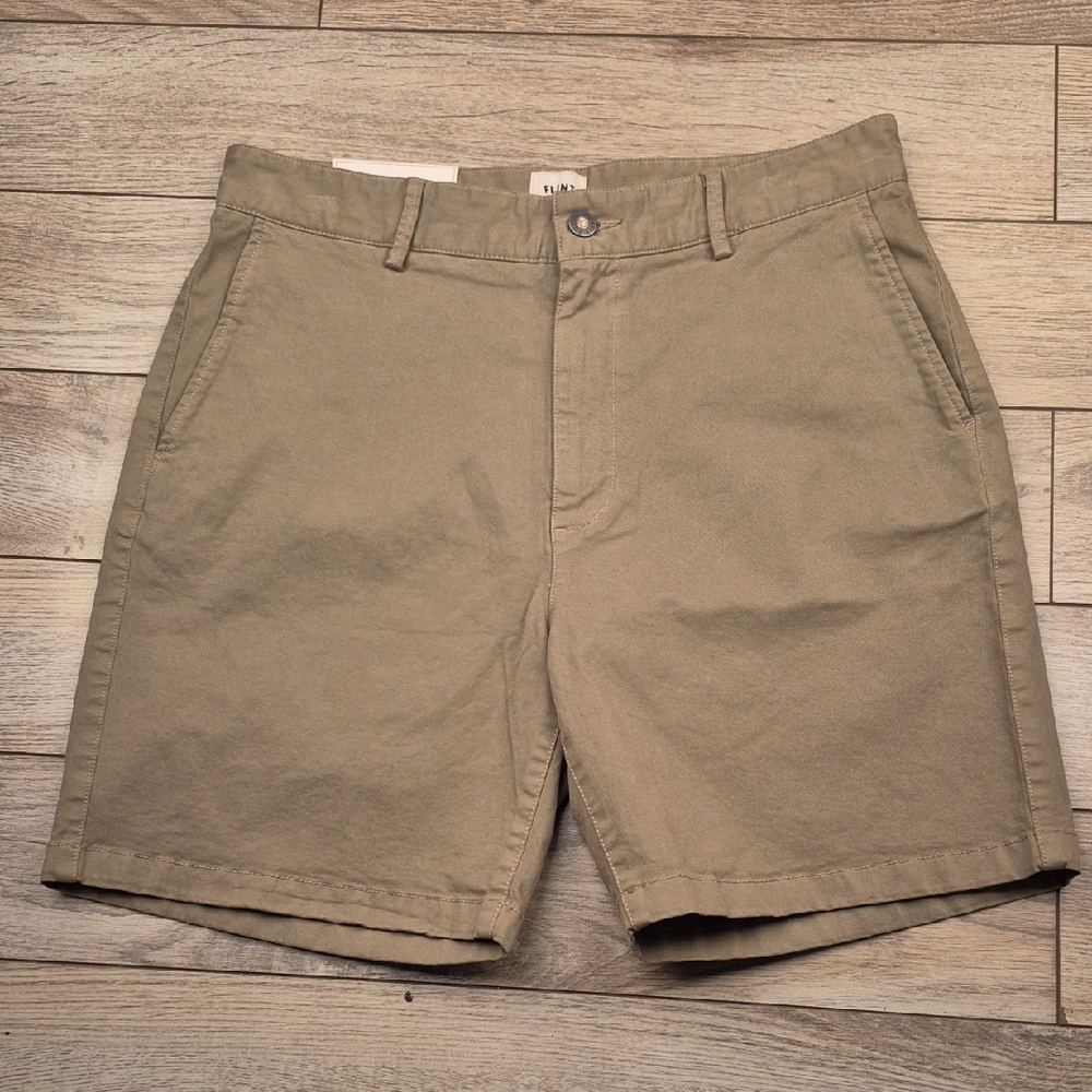 FLINT AND TINDER Solid Khaki Beige Sz 32‎ x 7" Mens 365 Chino Casual Shorts NEW